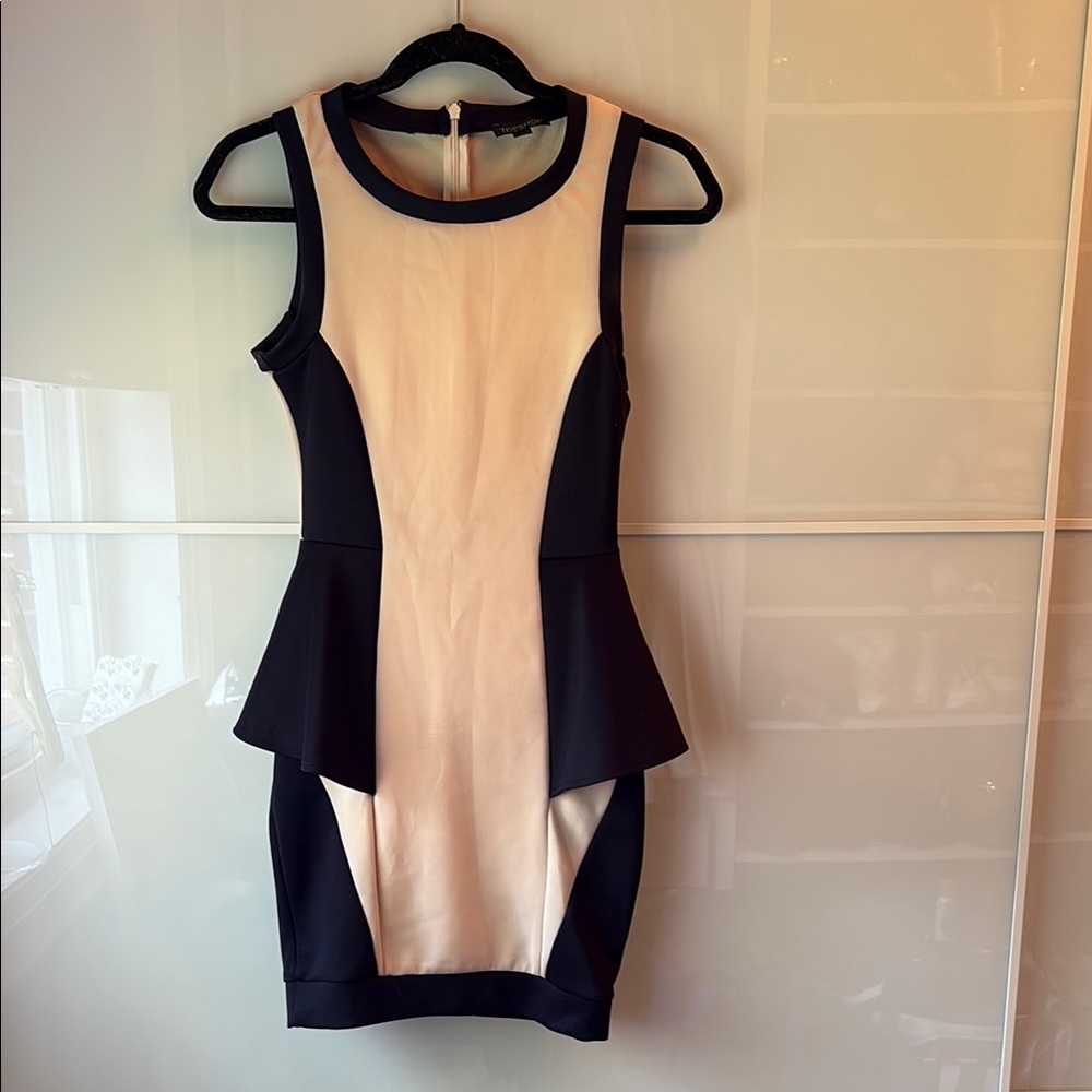 Topshop Black and Tan Peplum Mini Dress